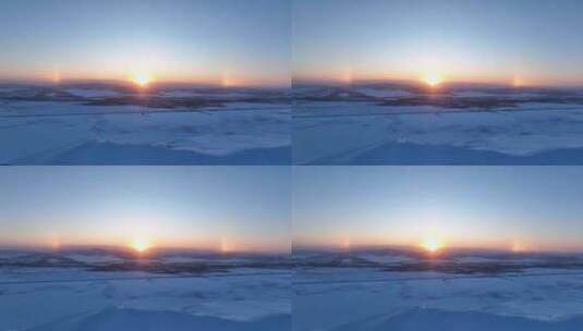 航拍内蒙古雪域雪原日晕高清在线视频素材下载