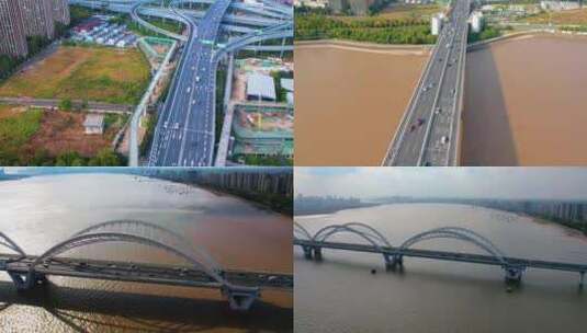 杭州钱塘江九堡大桥汽车车辆车流延时风景视高清在线视频素材下载