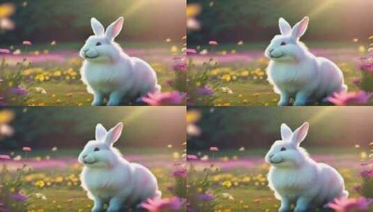 白兔在花园里高清在线视频素材下载