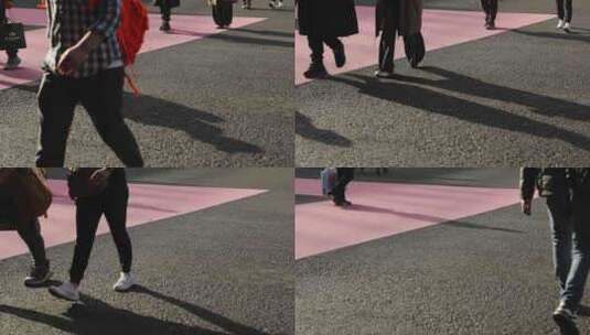 阳光下行人路过的脚步行走走路特写高清在线视频素材下载