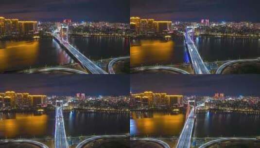 潮州大桥夜景航拍延时高清在线视频素材下载