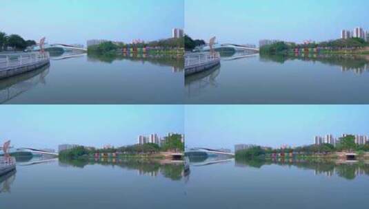 广州南沙蕉门河公园与城市摩天大楼建筑高清在线视频素材下载