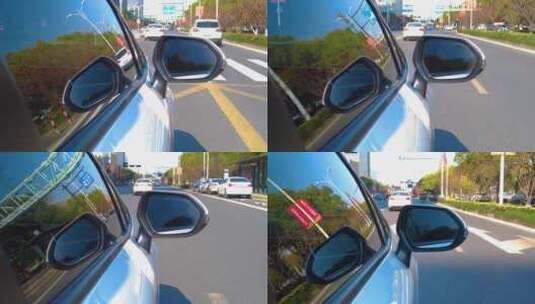 开车第一视角汽车行驶在马路上面后视镜视角高清在线视频素材下载