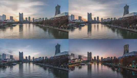 杭州 武林商圈 大运河 绝美晚霞 延时高清在线视频素材下载