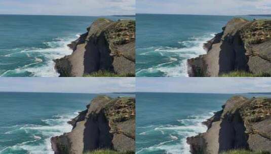 海浪冲刷着大落基山海岸线上的大石头高清在线视频素材下载
