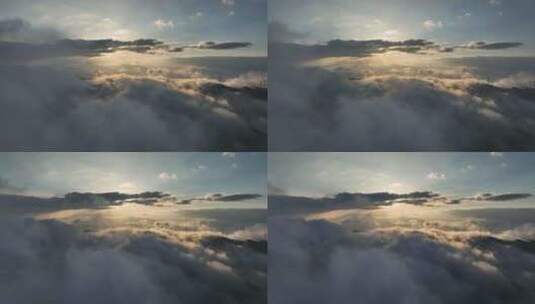 日出时分桂林天湖高山上的云海和风力发电高清在线视频素材下载