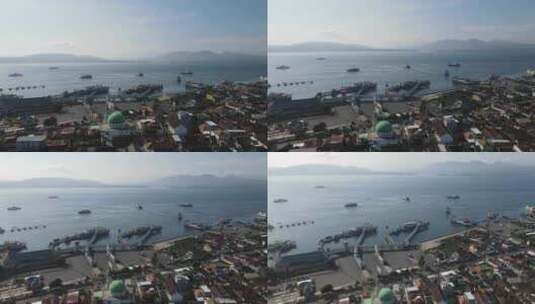 印度尼西亚班尤万吉港与巴厘岛渡轮的鸟瞰图高清在线视频素材下载