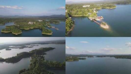 航拍湖北随州琵琶湖风景区高清在线视频素材下载