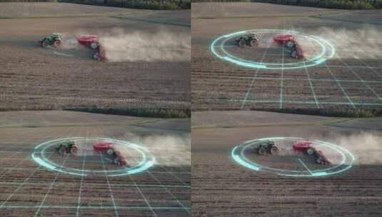 5G自动拖拉机，播种前没有司机在土壤上工高清在线视频素材下载