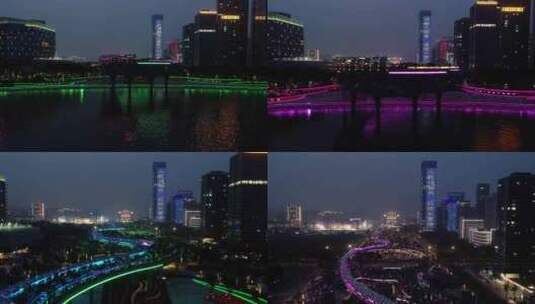 顺德新城中轴线夜景航拍高清在线视频素材下载