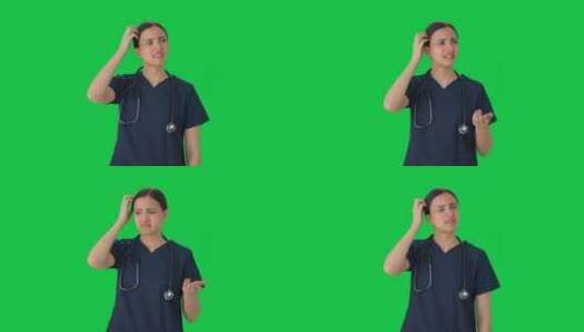 困惑的印度女医生思考绿屏高清在线视频素材下载