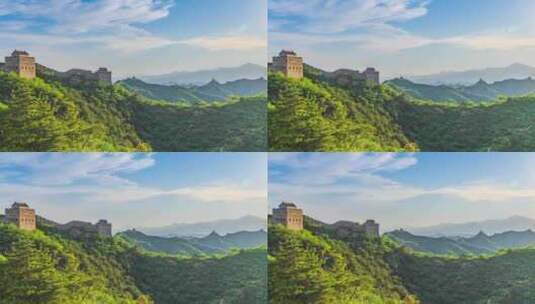 中国金山岭长城夏季蓝天白云阳光大气磅礴高清在线视频素材下载