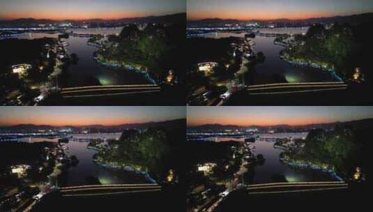 航拍广东肇庆七星岩景区夜景高清在线视频素材下载