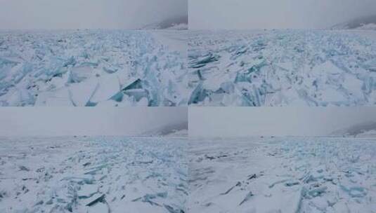 无人机在冰冻的湖面上飞行高清在线视频素材下载