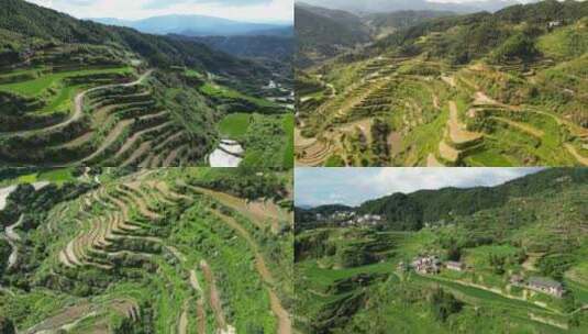 农村梯田航拍大山风光大自然风景连南高清在线视频素材下载