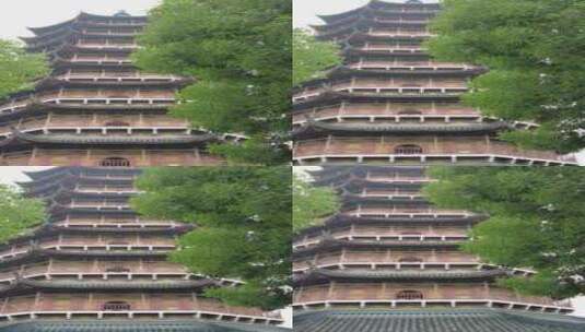 竖版航拍寺庙下雨素材苏州北寺塔实拍高清在线视频素材下载