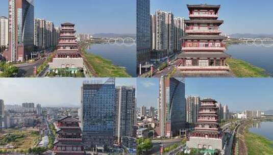 陕西安康美术馆安康西城阁航拍合集高清在线视频素材下载