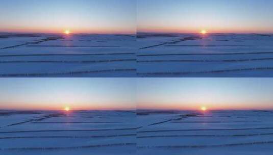 雪后垦区田野夕阳时的美丽景象高清在线视频素材下载