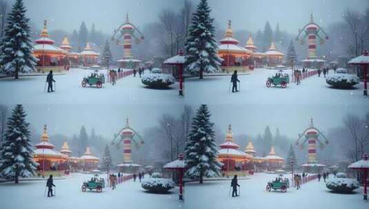 冬季公园游乐园雪景4k舞台粒子活动背景高清在线视频素材下载