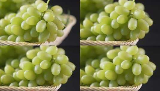 竹篮中新鲜绿葡萄特写高清在线视频素材下载