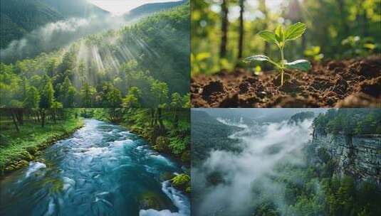 森林树林航拍大自然山脉森林云海云雾风景风高清在线视频素材下载