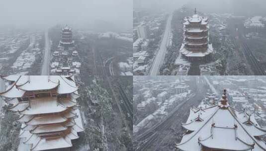 武汉黄鹤楼暴雪甩尾延时高清在线视频素材下载