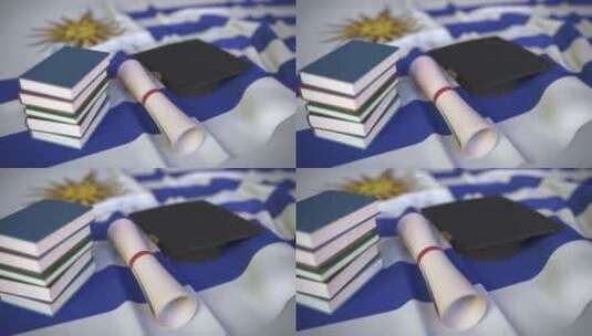 乌拉圭国旗毕业帽和文凭高清在线视频素材下载