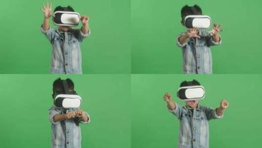 小男孩探索虚拟现实世界高清在线视频素材下载