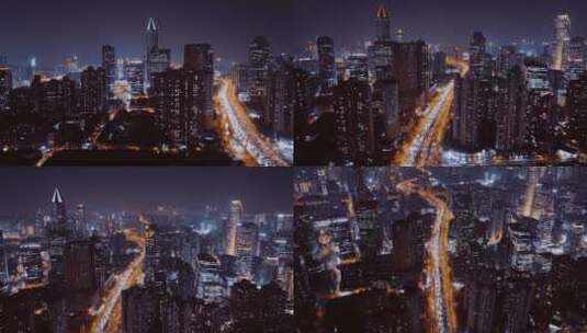 上海静安区南北高架夜景航拍高清在线视频素材下载