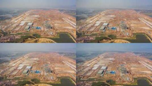 航拍延时建设鄂州花湖机场鄂州顺丰货运机场高清在线视频素材下载