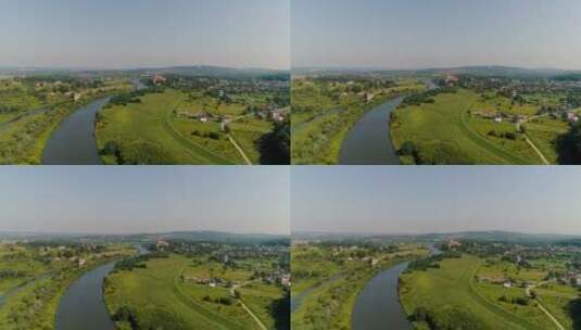 城市和河流的空中美景景观高清在线视频素材下载