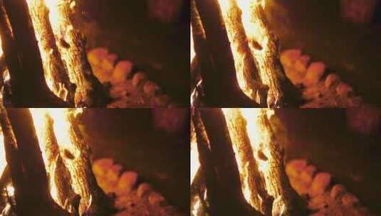 篝火的火焰微距镜头高清在线视频素材下载