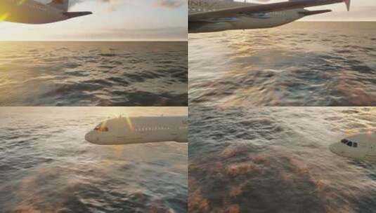 航拍海洋上的飞行的客机高清在线视频素材下载