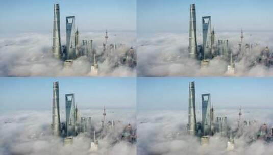 上海平流雾陆家嘴日出航拍4K高清在线视频素材下载