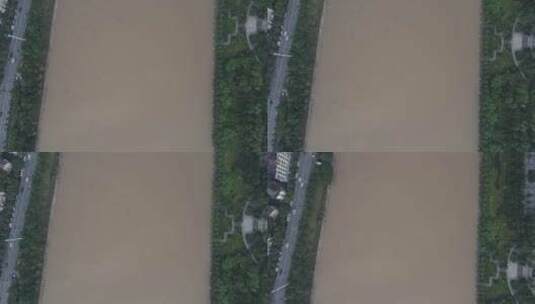 航拍洪水洪闹灾害孤岛桥梁高清在线视频素材下载