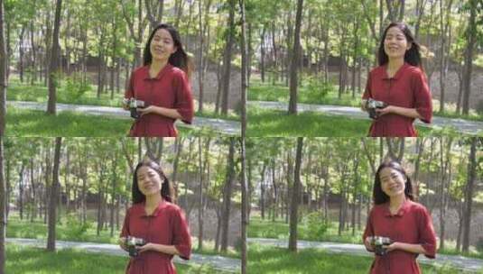 春天中国女性美女在公园拍照高清在线视频素材下载