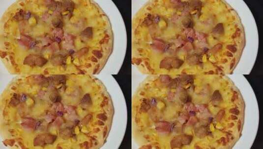奥尔良烤鸡肉披萨美食4k高清在线视频素材下载