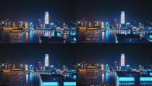 上海浦西白玉兰大厦夜景航拍高清在线视频素材下载
