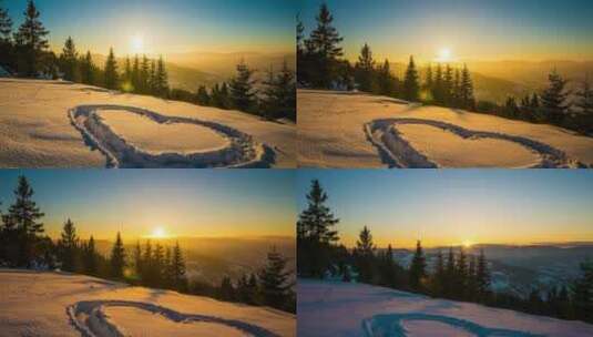 日落时雪山上的心形高清在线视频素材下载