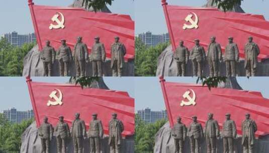 领袖雕塑红旗党建雕塑党建文化高清在线视频素材下载