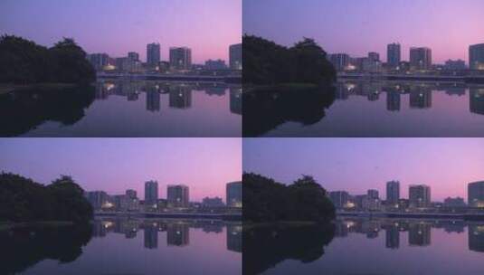 广州流花湖公园湖景与华灯初上城市夜景高清在线视频素材下载