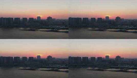 航拍湖北武汉城市日落剪影高清在线视频素材下载