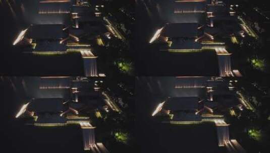 鸟瞰高视角上海松江广富林遗址夜景高清在线视频素材下载