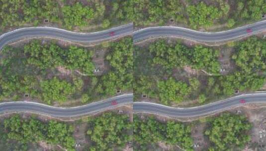 航拍跟随青翠山野公路上的一辆汽车高清在线视频素材下载