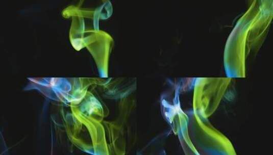 在黑色背景下向上升起的蓝色和绿色烟雾高清在线视频素材下载