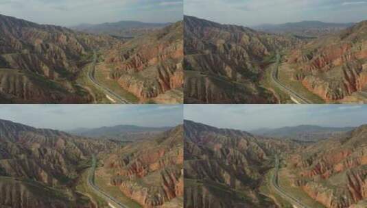 甘肃临夏东乡县折红公路峡谷自然风光航拍高清在线视频素材下载