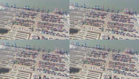 泉州石狮港口航拍泉州湾石湖码头集装箱货车高清在线视频素材下载