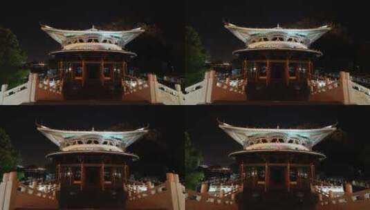广西柳州文庙中式庭院宫殿大殿深宫后院夜景高清在线视频素材下载