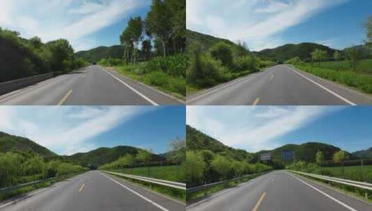 汽车第一视角公路沿途风景美丽公路高清在线视频素材下载