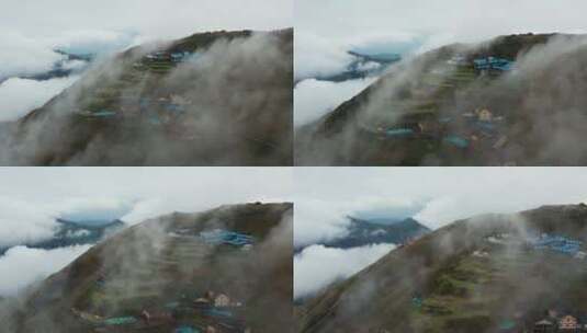 武功山高山草甸云雾天气户外露营 4K航拍高清在线视频素材下载